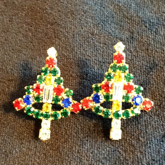 Vintage Austrian Crystal Christmas Tree Earrings - Picture 1 of 3